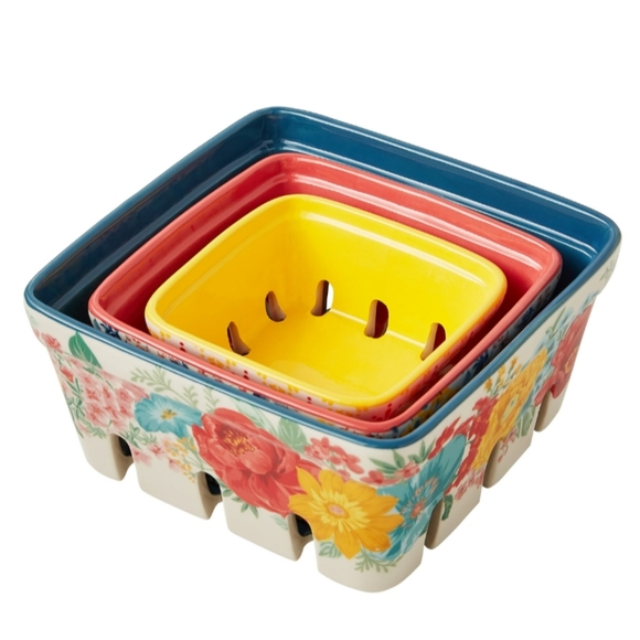 ❤️ New Pioneer Woman Fancy Flourish 3-Piece Ceramic Fruit Basket Set - Picture 3 of 6